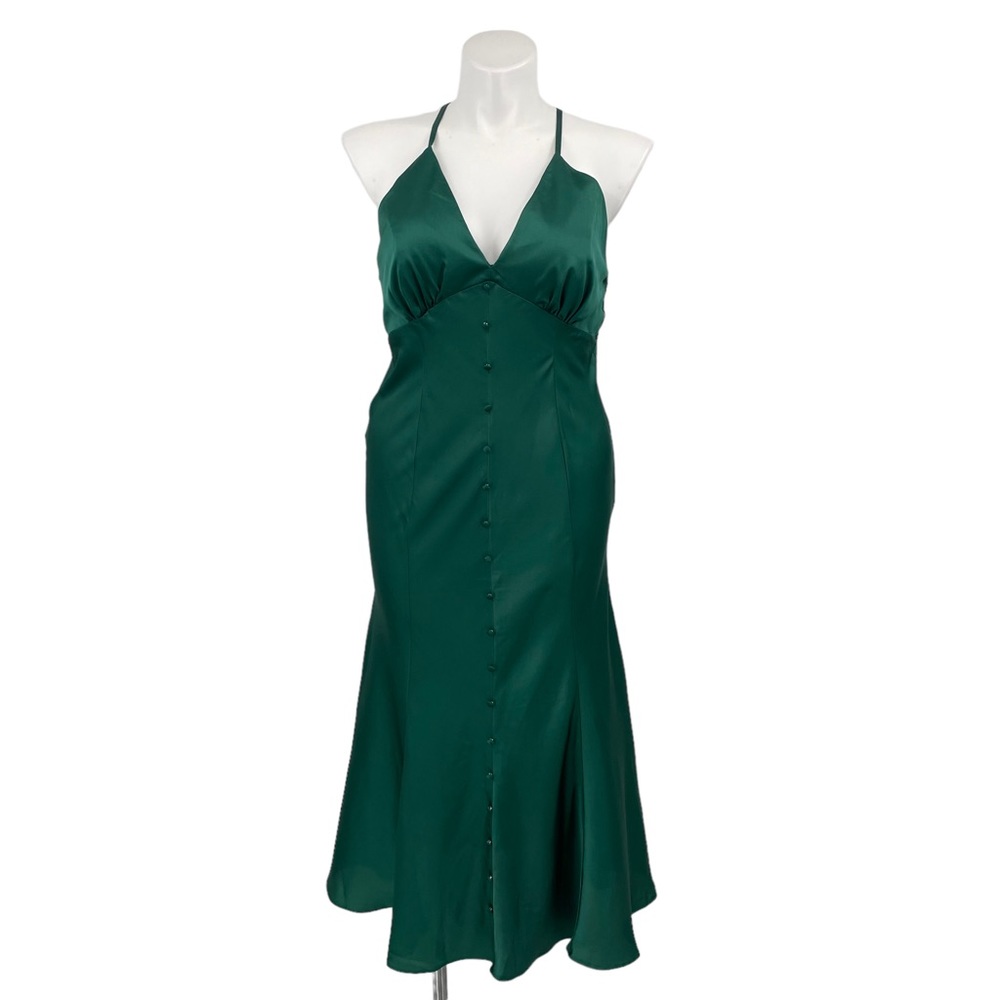 ASOS Satin Green Faux Button Midi Slip Dress Size 12